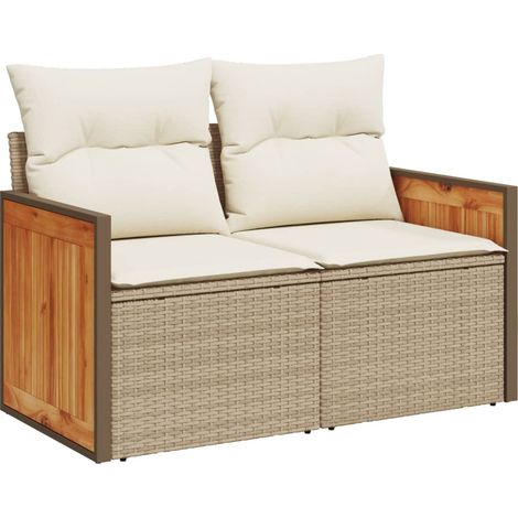 Maison Exclusive - Gartensofa mit Kissen 2-Sitzer Beige Poly Ratt