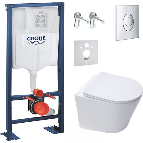 Grohe Pack WC Bati support autoportant + Cuvette SAT sans bride + Abattant Soft close + Plaque chrome (Autoportant-Infinitio-2) (1/3)