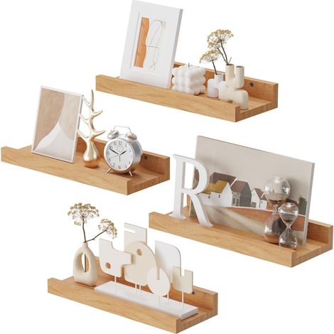 Lot de 4 Étagères Murales, Etagere Bois, 30 x 12 cm, Naturel Etagere Flottantes Bois Form de U,Tablette Murale, pour Salle de Bain, Cuisine,Ttiroir Flottante Massif Decoration (1/5)