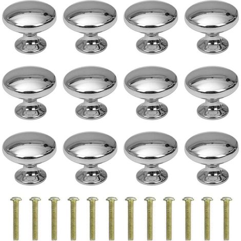 CCYKXA 12 Stück 30 mm runde Schubladenknöpfe, Möbelgriff für Schränke, Schränke, mit Schrauben, Chrom