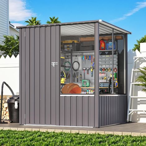 YODOLLA 5x5ft Metal Garden Shed Outdoor Storage with Mesh Window, Dark Grey