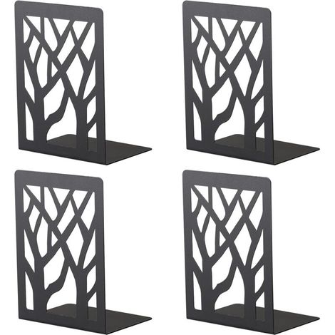 Lot de 4 serre-livres en métal avec butées antidérapantes, idéal pour la maison et le bureau. (1/5)