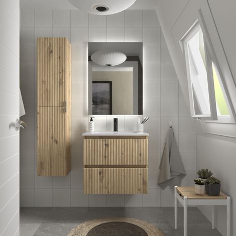 Mueble de Baño KIRA 60cm Roble 2 cajones Lavabo 1 poza Porcelana (1/5)