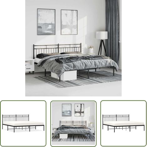 The Living Store Cadre de lit métal sans matelas avec tête de lit noir 183x213cm - Cadre De Lit - Lit Double - Lit Metal - Lit Avec Têtedé Lit - Literie (1/5)