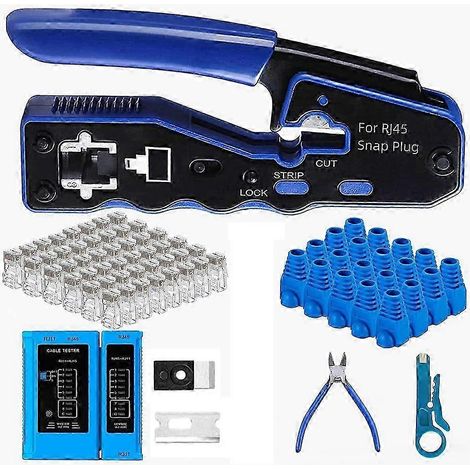 Kit de sertissage RJ45 avec testeur, compatible avec Cat5, Cat5e, Cat6 et Cat6a (8P8C).WHBYV (1/4)