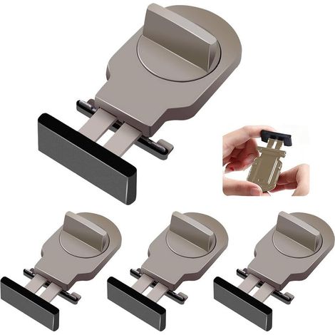 4 Pièces Verrou Baie Coulissante,Serrure Butée Réglable,Serrure de Sécurité pour Fenêtre,Bloque Fenetre Coulissante,Sans Perceuse, pour Portes et Fenêtres Coulissantes (Marron)