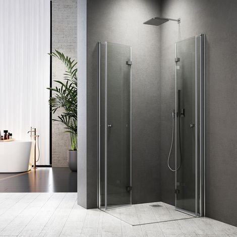 WDWRITTI 100 x 80 x 185 cm Duschkabine Eckeinstieg Doppel Falttüren 180º Eckig Drehfalttür Dusche Duschwand Duschabtrennung, 6mm ESG Glas (1/5)