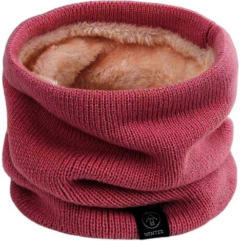 Cache-cou unisexe pour l'hiver, doublure peluche épaisse, élastique, idéal pour temps froid, extérieur et intérieur.-Wine red