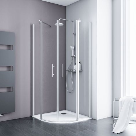 Schulte Runddusche 80x80x192 cm, Radius 55 cm - 5 mm ESG Klarglas, fixil Beschichtung, Alu-Natur, Serie Alexa Style 2.0