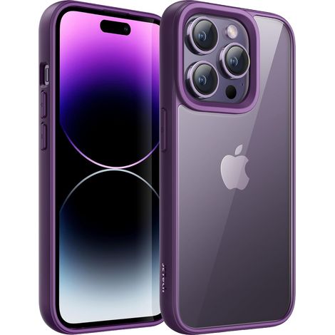 Coque pour iPhone 14 Pro 6,1 Pouces, Étui Housse Antichoc Bumper, Cadre en TPU Mat de Couleur Unie, Dos Transparent Anti-Rayures (Violet Intense) (1/5)