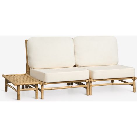 Ensemble de jardin avec canapé modulaire 2 pièces et table d'appoint latérale rectangulaire 75x40 cm en bambou Isendra SKLUM (1/5)