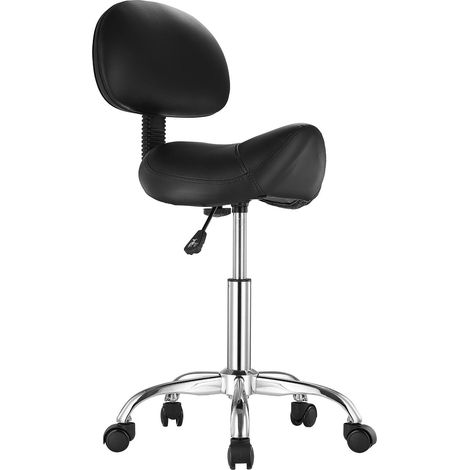 Tabouret Selle Ergonomique avec Dossier et Roulettes, Capacité 204 kg, Hauteur Réglable, Cuir PU Renforcé, Noir (1/5)
