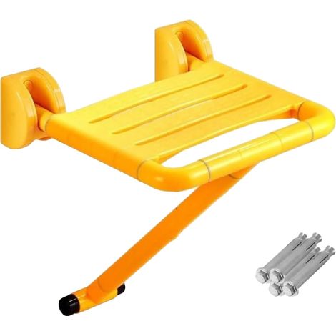 Taburete de ducha plegable, acero inoxidable, capacidad de carga de 150 kg, dimensiones 50 cm x 35 cm x 15 cm, fijación a la pared, superficie antideslizante. (1/5)