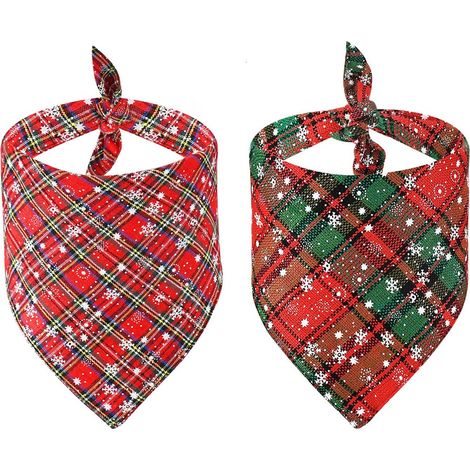 Filiyano-Lot de 2 bandanas de Noël classiques à carreaux pour chiens, écharpe de Noël pour animaux de compagnie (1/5)