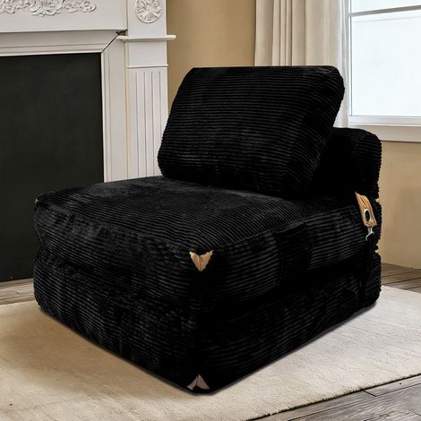 Canapé convertible pliable 1 place, design compact gain de place, confort moelleux, flanelle noire (1/5)