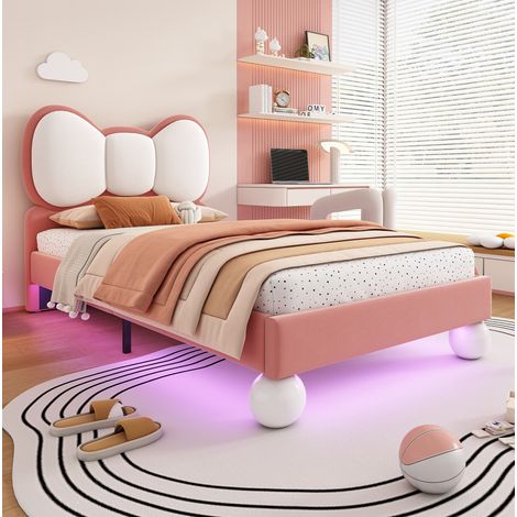 Kinderbett Polsterbett 90x200 mit LED-Lichtleiste Samt OKMYHOME (1/5)