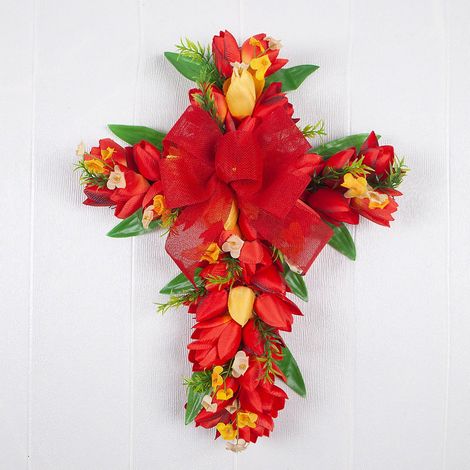 Guirlande De Pâques - Décoration Murale Pour Porte D Entrée - 17x13 Pouces - En Plastique - Avec Ruban - 1 Pièce (1/5)