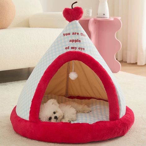 Lit Pour Animaux - Structure Semi-fermée - Base Antidérapante - Lavable - Thème Noël - Rouge - Pour Chats Et Chiens Nains - 38 X 38 Cm - 1 Pièce (1/5)