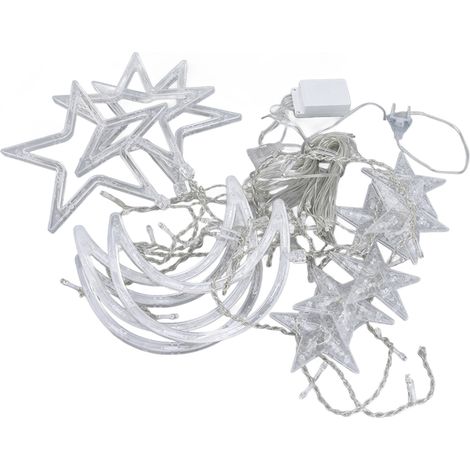 Guirlande lumineuse rideau étoiles et lune, ambiance romantique, 8 modes d'éclairage, 126 LED, idéale pour le Ramadan et le jardin, prise UE 220 V (1/5)