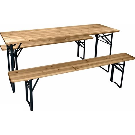 Set da Giardino Pieghevole RichiudibiliTavolo e 2 Panche Picnic Arredo Esterno in Legno con Struttura in Metallo (1/4)