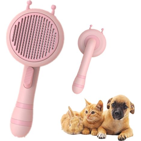 Dog Cat Brush, Grooming Brushes, Removal of Dead Hair and Undercoat, Self-Cleaning Dog Comb, Suitable for Short and Long Hair Dogs and Cats (Pink)