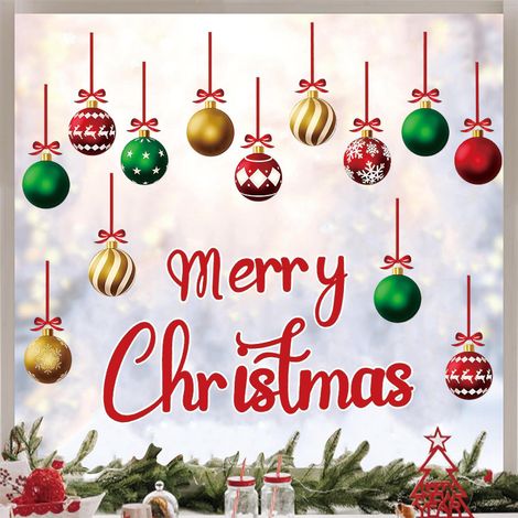 Décorations de Noël autocollantes pour fenêtres avec ornements colorés à suspendre – Stickers statiques pour fenêtres, décorations de fêtes, articles de fête de Noël et décorations festives de saison