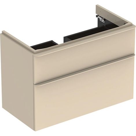 Meuble bas Geberit Smyle Square pour lavabo,avec deux tiroirs: Largeur 88.4cm, Hauteur 61.7cm, Profondeur 47cm, sable gris/laqué très brillant, sable gris / thermopoudré mat