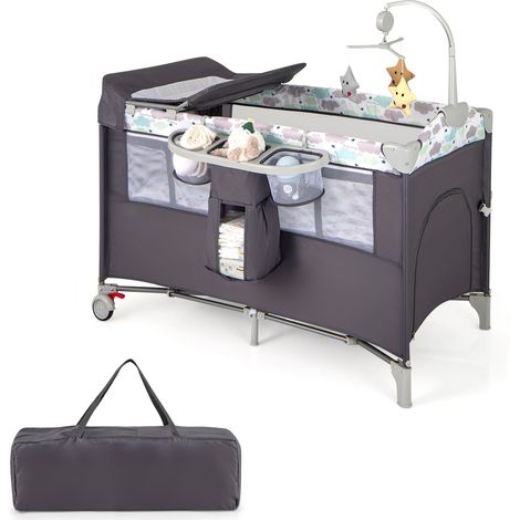 COSTWAY 5-in-1 Portable Pack and Play Foldable Baby Nursery Center-Grey (1/5)