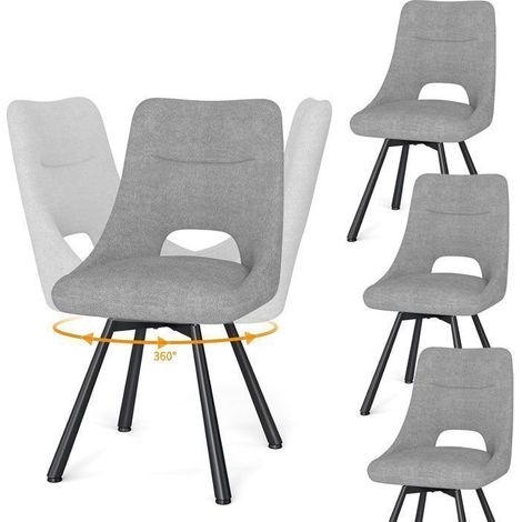 WAFTING Lot de 4 Chaises de Salle à Manger Pivotante à 360°, Chaises de Cuisine avec Pieds en Métal, Gris
