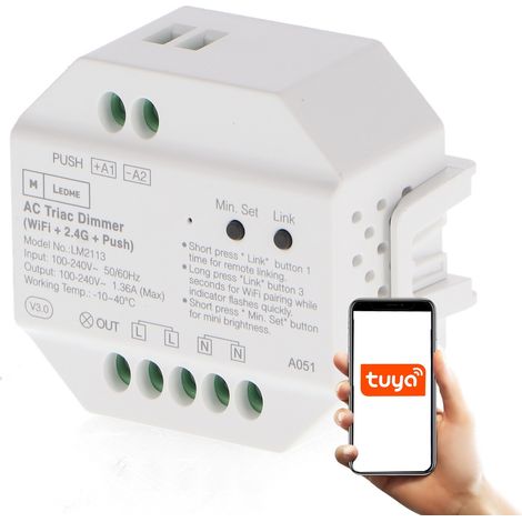 IluminaShop - Regulador LED TRIAC RF Compatible con Pulsador Wifi IP20
