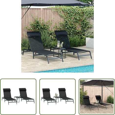Gartenliege -  Sonnenliegen 2-Person 3 pcs Schwarz und Anthrazit Stahl (1/5)