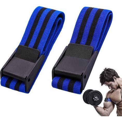 1 par de bandas elásticas de restricción del flujo sanguíneo para entrenamiento de brazos, muñequeras elásticas con hebilla de 60 x 5 cm, unisex, para fitness - Azul, Negro (1/5)