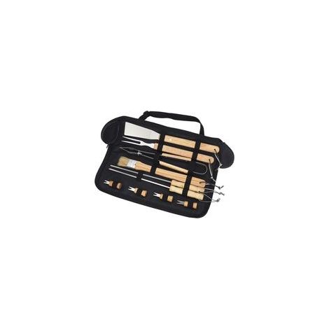 Juego de 10 utensilios de barbacoa portátiles para camping con estuche de transporte, tenedor, espátula, pinzas, cuchillo de trinchar, utensilios de barbacoa para picnic, camping y hogar (1/5)