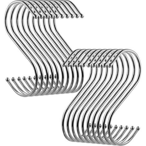 Edelstahl-S-Haken, Küchenhaken, rost- und korrosionsbeständige Metall-Gardinenringe, zum Aufhängen von Küchenutensilien (20er-Packung) (1/5)