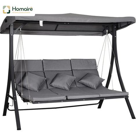 HOMAIRE Hollywoodschaukel 3-Sitzer mit verstellbarem Sonnendach, Kissen und 270 kg Belastbarkeit