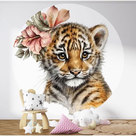Papier peint rond / cercle Enfants - Bébé Tigre - Diamètre 30 cm (1/3)