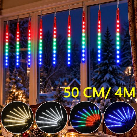 HEMVOR Guirlande lumineuse LED effet pluie de météores, 4 M, 8 tubes de 50 cm, 288 LED, lumière multicolore, prise européenne (1/5)