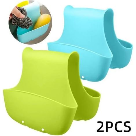 Porte-éponge - Non spécifié - Sac Suspendu pour Salle de Bain - Silicone - 2 Poches - Bleu Clair/Vert (1/4)