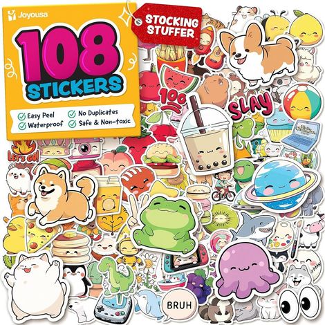 108 Pièces Autocollant Autocollants, Sticker Stickers, Autocollants Mignons Kawaii, Autocollant Enfants, Stikers Waterproof, Pour les Ordinateur portable,guitare, bouteille d'eau (1/5)