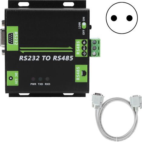 Convertisseur RS232 vers RS485 avec Isolation Électromagnétique, Module Adaptateur Asynchrone Bidirectionnel (100-240V, Prise UE)