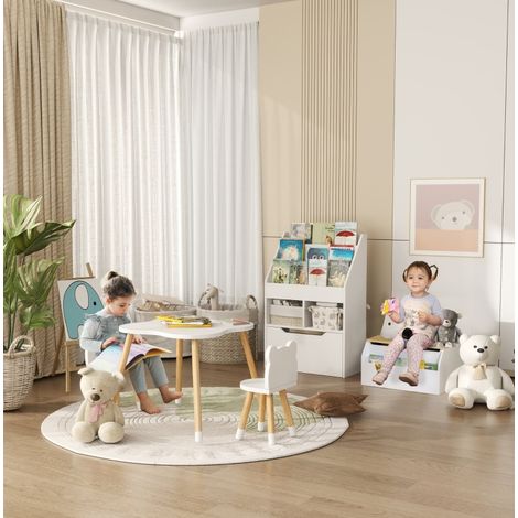 Bibliothèque enfant 60x29,9x90 cm en MDF blanc, avec rangement pour chambre d'enfant FloraGrace (1/5)
