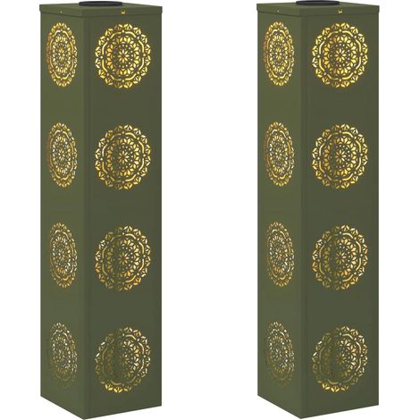 Set di 2 luci solari LED per vialetto da giardino 18 x 18 x 80 cm design moderno ed elegante in acciaio verde oliva 020052604