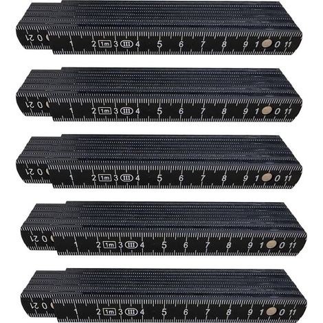 Set mit 5 faltbaren Kunststofflinealen, 1 m lang, unzerbrechlich, schwarz, ideal für Heimwerkerarbeiten, Haushalt, Freizeit und Werkstatt.