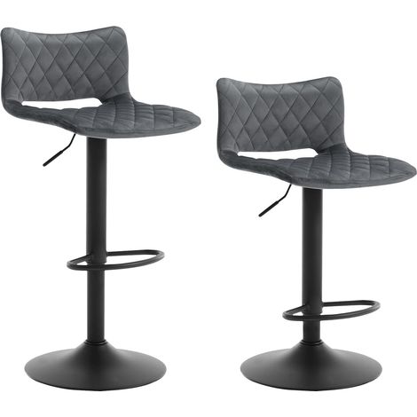 WOLTU Lot de 2 Tabourets de Bar Pivotants, Réglable en Hauteur, Chaise de Salle à Manger en Velours, Gris foncé (1/5)