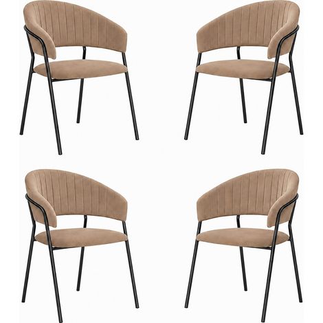 Chaises de salle à manger Aurelia en velours taupe (lot de 4) avec pieds noirs (1/5)