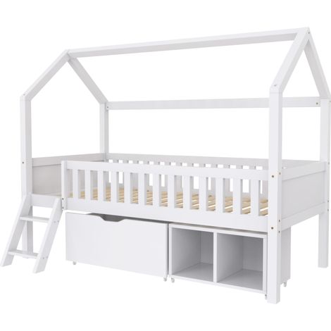 Letto cabina bambino 200 x 90 cm con cassetti, barriera anticaduta, bianco MODENUIT (1/5)