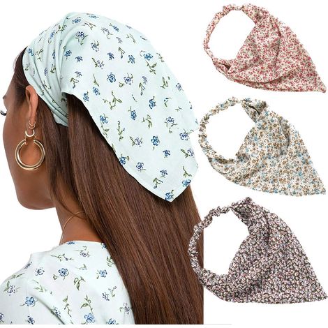 Lot de 3 bandeaux à cheveux floraux avec pinces, bandeaux foulards élastiques imprimés pour femmes, idéal pour cheveux (1/4)
