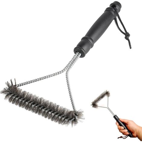 1 Brosse Barbecue, Laiton Triangulaire, Acier INOX, Tête Triple, Nettoyage 360°, Pour Gaz Charbon Électrique (1/5)