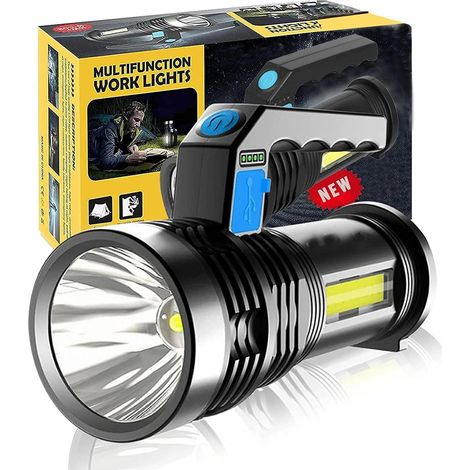 Lampe de Poche Portable, Projecteur LED Rechargeable avec Poignée, Projecteur Super Lumineux Portable, 4 Modes D'éclairage, Grand Projecteur Latéral, Lampe de Poche Alimentée par Batterie, pour L'exté (1/5)