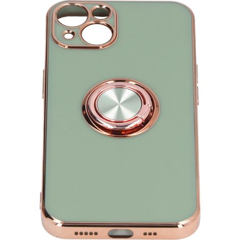 Étui pour iPhone 13 avec anneau de support plaqué or rose pailleté, ultra fin et flexible en TPU, vert fruit. (1/5)